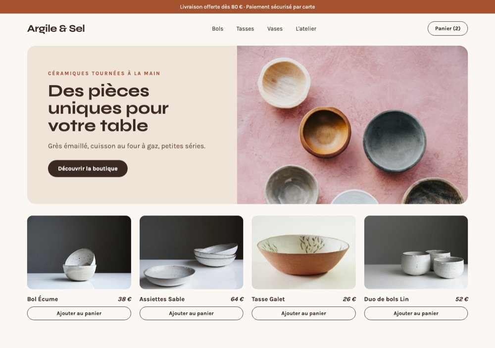 Projet concept : site pour céramiste, boutique en ligne